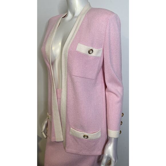 St. John Petal Pink Santana Knit 2 Pc Skirt Suit 10 M NWT NEW Jacket Straight - Picture 8 of 15